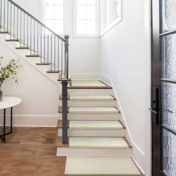 PURE ERA Carpet Stair Treads Ultra Plush 9.5" X 30"Soft Bullnose Indoor Stair Protectors Pet-Friendly Non-Slip Skid Resistant Tape Free Washable Reusable(14 Pieces,Beige)