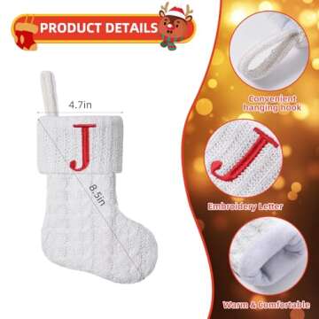 Pxniy Mini White Knit Stocking,8.5 Inches Initial Monogram Embroide White Christmas Stocking,Family ...