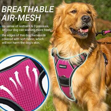 Dog Harness for Medium Large Dogs No Pull - Adjustable Dog Vest Harness with Handle for Walking Running Training - Reflective Mesh Breathable Cute Pink Dog Harness Escape Proof
