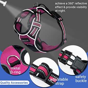 Dog Harness for Medium Large Dogs No Pull - Adjustable Dog Vest Harness with Handle for Walking Running Training - Reflective Mesh Breathable Cute Pink Dog Harness Escape Proof