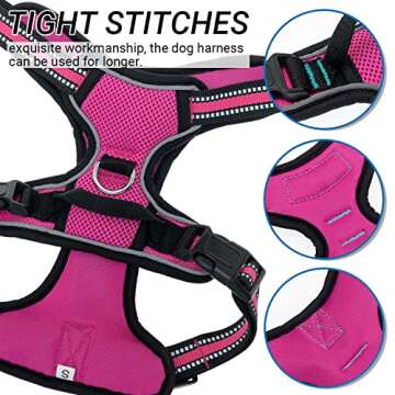 Dog Harness for Medium Large Dogs No Pull - Adjustable Dog Vest Harness with Handle for Walking Running Training - Reflective Mesh Breathable Cute Pink Dog Harness Escape Proof