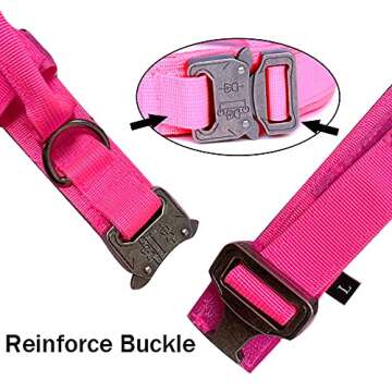 Tactical Dog Collar Military Dog Collar Adjustable Nylon Dog Collar Heavy Duty Metal Buckle with Handle for Dog Training (Pink,L)