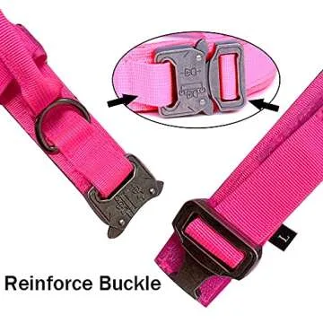 Tactical Dog Collar Military Dog Collar Adjustable Nylon Dog Collar Heavy Duty Metal Buckle with Handle for Dog Training (Pink,L)
