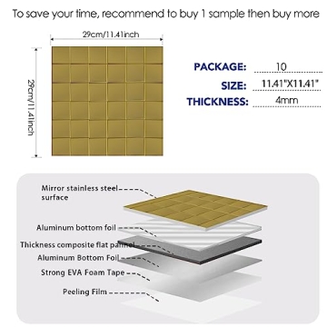 Yipscazo Peel and Stick Mirror Gold Kitchen Backsplash Tiles