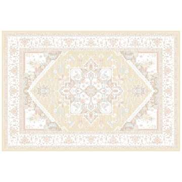 BESTSWEETIE 8x10 Area Rugs for Living Room Washable Non Slip Carpet Low Pile Soft Vintage Print Pattern Rug for Bedroom Dining Room Kitchen Entryway Indoor-Cream/Light Yellow/Brown/Blue/Red/Pink