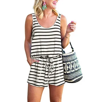REORIA Womens Casual Summer One Piece Sleeveless Tank Top Striped Playsuits Workout Yoga Short Jumps...