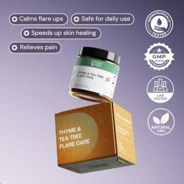 Thyme & Tea Tree Flare Care | Solution for Painful Pimples, Cystic Acne, Ingrowns, Folliculitis, Groin Flare Ups, Razor Bumps | Bartholin | Safe, All-Natural Flare-Up Solution with Egg Yolk Extract & Tea Tree 4 oz