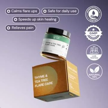 Thyme & Tea Tree Flare Care | Solution for Painful Pimples, Cystic Acne, Ingrowns, Folliculitis, Groin Flare Ups, Razor Bumps | Bartholin | Safe, All-Natural Flare-Up Solution with Egg Yolk Extract & Tea Tree 4 oz