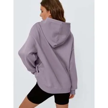 Trendy Queen Womens Oversized Hoodies Fleece Hooded Sweatshirts Casual Pullover Fall Winter Outfits Long Sleeve Tops 2025 LightPurple L