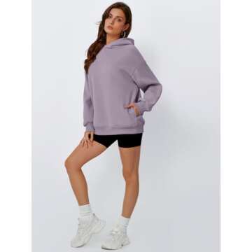 Trendy Queen Womens Oversized Hoodies Fleece Hooded Sweatshirts Casual Pullover Fall Winter Outfits Long Sleeve Tops 2025 LightPurple L