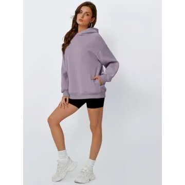 Trendy Queen Womens Oversized Hoodies Fleece Hooded Sweatshirts Casual Pullover Fall Winter Outfits Long Sleeve Tops 2025 LightPurple L