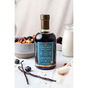 Crown Maple Madagascar Vanilla Infused Organic Maple Syrup, 12.7 Fl Oz, Real Vanilla Bean, Pancakes, Baking, Cocktails & Brunch