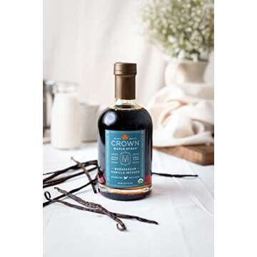 Crown Maple Madagascar Vanilla Infused Organic Maple Syrup, 12.7 Fl Oz, Real Vanilla Bean, Pancakes, Baking, Cocktails & Brunch