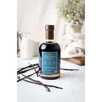 Crown Maple Madagascar Vanilla Infused Organic Maple Syrup, 12.7 Fl Oz, Real Vanilla Bean, Pancakes, Baking, Cocktails & Brunch