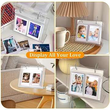 Desktop Small Photo Album, 68 Pockets Acrylic Flip Mini Photo Book, Tabletop Picture Display suitable for 2x3 inch Polaroid/Fujifilm Cameras/Kpop Photocard/Flash Card