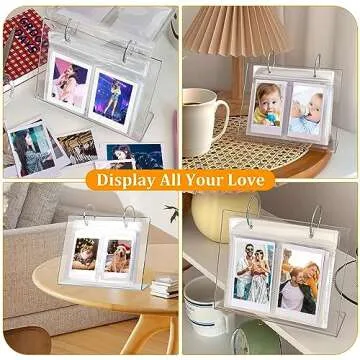 Desktop Small Photo Album, 68 Pockets Acrylic Flip Mini Photo Book, Tabletop Picture Display suitable for 2x3 inch Polaroid/Fujifilm Cameras/Kpop Photocard/Flash Card