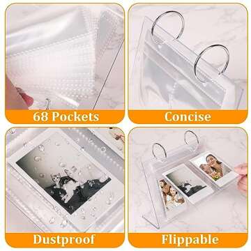 Desktop Small Photo Album, 68 Pockets Acrylic Flip Mini Photo Book, Tabletop Picture Display suitable for 2x3 inch Polaroid/Fujifilm Cameras/Kpop Photocard/Flash Card