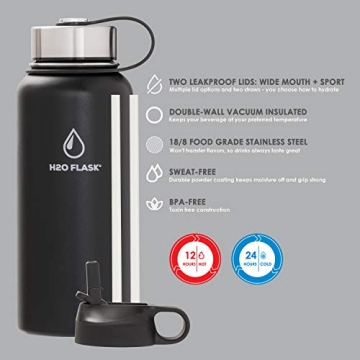 SilverOnyx Water Flask Insulated Stainless Steel Bottle 40oz