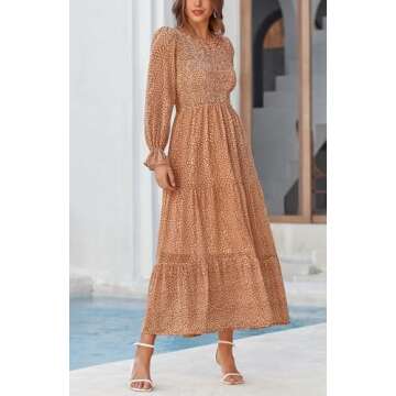 BTFBM Women Casual Long Sleeve Crew Neck Fall Dress Bohemian Relaxed Fit Floral Flowy Maxi Dresses T...