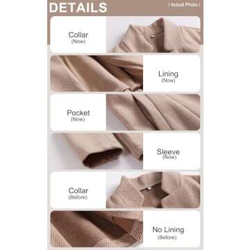 CCTOO Women's Coat Casual Open Front Blazer Long Sleeve Stand Collar Solid Trench Business Work Office Jacket Outwear Coffee Small