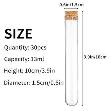 DEPEPE 30pcs 13ml Glass Test Tubes with Cork Stoppers for Crafts, Science, and Gifts