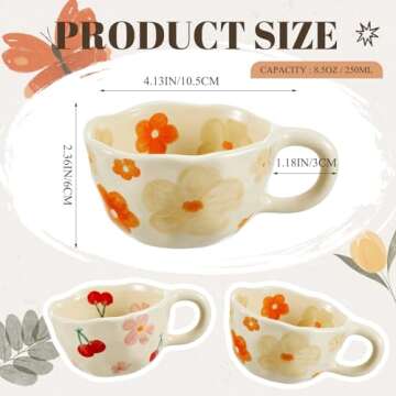 Vesici 2 Pcs Ceramic Coffee Mugs Flower Mugs with Spoon Vintage Floral Mugs with Handle 8.5 oz Cute ...