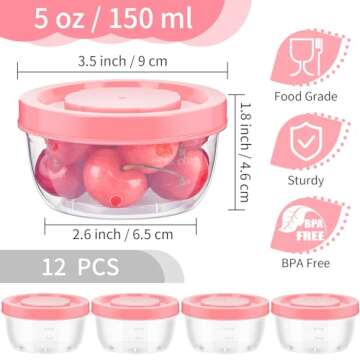 Kucoele 12 Pack Small Plastic Food Containers with Screw on Lids, 5 oz Reusable Freezer Deli Food Storage Jars, Meal Prep Condiment Container, Microwave & Dishwasher Safe (Pink)