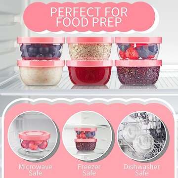 Kucoele 12 Pack Small Plastic Food Containers with Screw on Lids, 5 oz Reusable Freezer Deli Food Storage Jars, Meal Prep Condiment Container, Microwave & Dishwasher Safe (Pink)