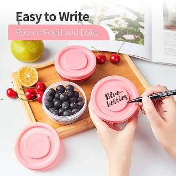 Kucoele 12 Pack Small Plastic Food Containers with Screw on Lids, 5 oz Reusable Freezer Deli Food Storage Jars, Meal Prep Condiment Container, Microwave & Dishwasher Safe (Pink)