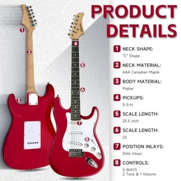 XINYAN 39in Full Size Beginner Electric Guitar Starter Kit w/Case, Strap, 20W Amp, Strings, Pick, Tremolo Bar (Red Guitar)