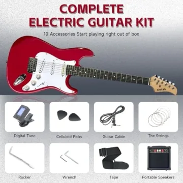 XINYAN 39in Full Size Beginner Electric Guitar Starter Kit w/Case, Strap, 20W Amp, Strings, Pick, Tremolo Bar (Red Guitar)