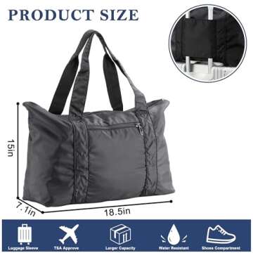 Leberna Travel Packable Luggage Lightweight - Foldable Duffel Bag Tote Bag Black