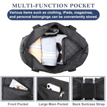 Leberna Travel Packable Luggage Lightweight - Foldable Duffel Bag Tote Bag Black