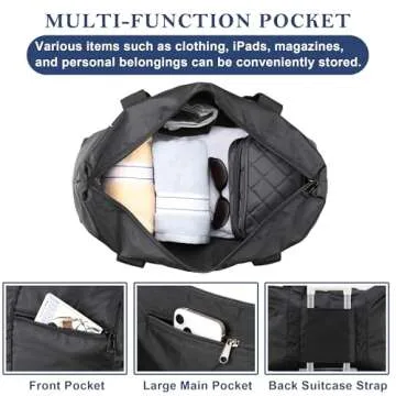 Leberna Travel Packable Luggage Lightweight - Foldable Duffel Bag Tote Bag Black