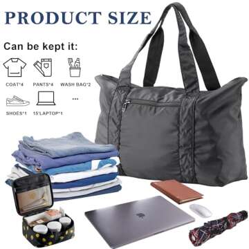 Leberna Travel Packable Luggage Lightweight - Foldable Duffel Bag Tote Bag Black