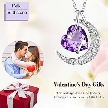 Amethyst Necklace Women Valentines Day Birthday Gift Mom Wife February Birtstone Jewelry I Love You ...