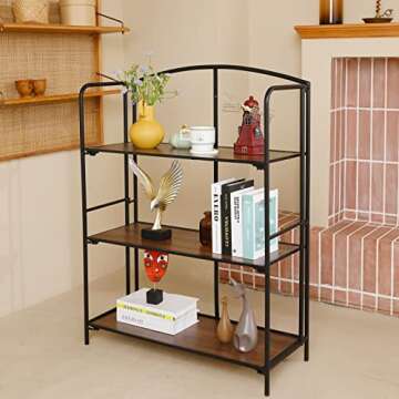 Crofy No Assembly Folding Bookshelf for Living Room, 3 Tier Black Collapsible Book Shelf for Home Office, Portable Bookcase Storage Organizer