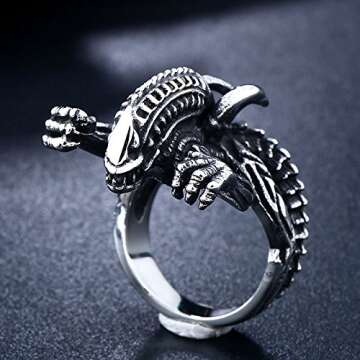 ZMY Home Mens Fashion Jewelry Rings with Unique Alien Design, Stainless Steel