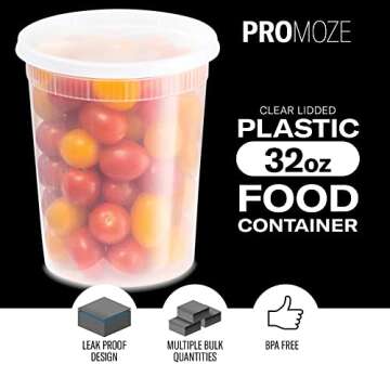 32oz Deli Containers with Lids - 32 oz Plastic Food Containers with Lids - 24 Pack - Microwavable Airtight Plastic Soup Containers with Lids for Meal Prep, Snack, Salad - Kitchen & Restaurant Supplies