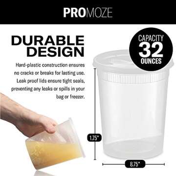 32oz Deli Containers with Lids - 32 oz Plastic Food Containers with Lids - 24 Pack - Microwavable Airtight Plastic Soup Containers with Lids for Meal Prep, Snack, Salad - Kitchen & Restaurant Supplies