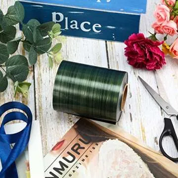 Syhood Outdoor Ribbon Poly Satin Ribbon Floral Craft Decoration Aspidistra Leaf Riband Easter Holiday Outdoor Decorating(4 Inch X 49 Yards,Dark Green)
