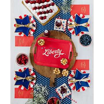 Minds Eye 4th of July Party Decorations Paper Plates 9 Inch Dinner Plates, Pak 16 for Fourth Independence Day Celebration, Memorial Day, Labor Patriotic Blue Star with Gold Foil Edge