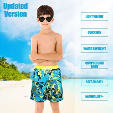Boys Camo Swim Trunks with Boxer Brief Liner Anti Chafe No Mesh Swimming Shorts Compression Lined 4-Way Stretchy UPF Quick Dry Bathing Suit Size 18-20