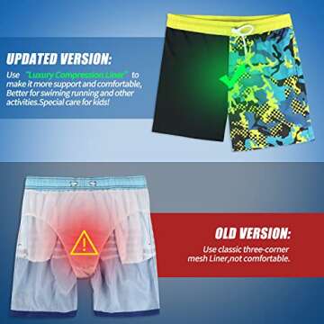 Boys Camo Swim Trunks with Boxer Brief Liner Anti Chafe No Mesh Swimming Shorts Compression Lined 4-Way Stretchy UPF Quick Dry Bathing Suit Size 18-20