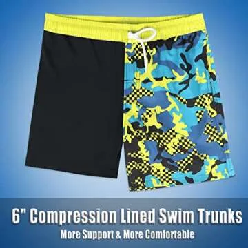 Boys Camo Swim Trunks with Boxer Brief Liner Anti Chafe No Mesh Swimming Shorts Compression Lined 4-Way Stretchy UPF Quick Dry Bathing Suit Size 18-20