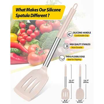 Pack of 2 Silicone Solid Turner, Non Stick Slotted Kitchen Spatulas, High Heat Resistant BPA Free Co...