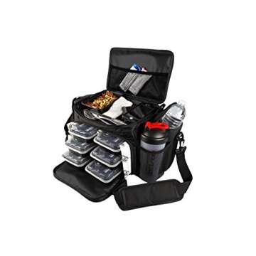 Meal Prep Insulated Lunch Bag - Isobag 6 Meal Thin Blue Line - Large Insulated 6 Meal Prep Bag/Cooler - Includes 12 Reusable BPA-Free Iso Containers, 3 Ice Packs & Padded Shoulder Strap