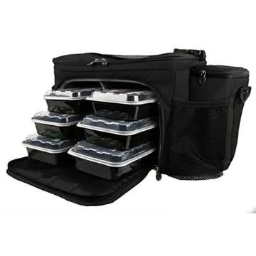 Meal Prep Insulated Lunch Bag - Isobag 6 Meal Thin Blue Line - Large Insulated 6 Meal Prep Bag/Cooler - Includes 12 Reusable BPA-Free Iso Containers, 3 Ice Packs & Padded Shoulder Strap