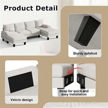 Affordable Elegant U-Shaped Convertible Sofa with Pillows
