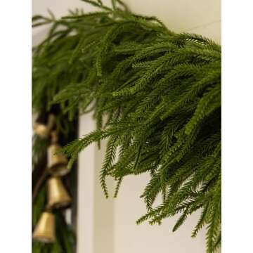MISSPIN 6FT Artificial Norfolk Pine Garlands, Real Touch Winter Pine Garland, Green Artificial Greenery Garland for Table, Mantle, Wall, Indoor, Outdoor Christmas Decorations(Original Green)